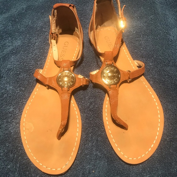 Guess Brown Sandals with Gold Accents - Picture 1 of 4